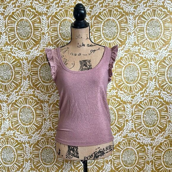 SUNDAYS By Wearesundays Kobie Metallic Ruffle Trim Tank Top Metallic Rose size M - Picture 4 of 11